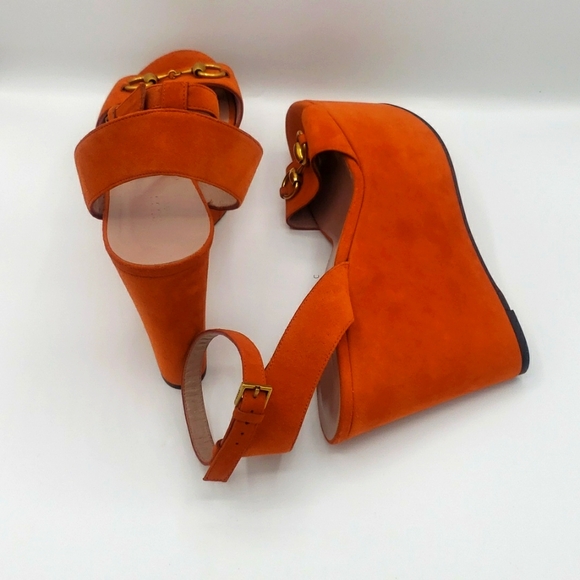 Gucci orange suede wedge heels size 39 authentic comes with shoes box - Picture 5 of 8
